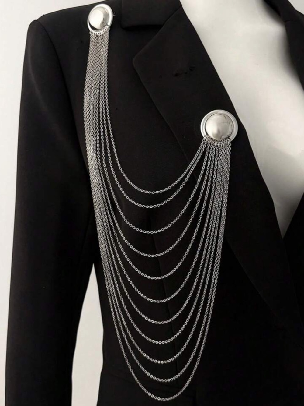 Silver Multi-Chain Draped Brooch Necklace